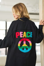 Load image into Gallery viewer, Multi Color Lettering Peace Symbol Button Up Shirt
