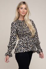 Load image into Gallery viewer, Allover Floral Shirred Peplum Blouse
