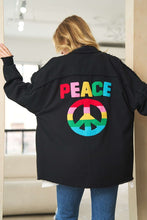 Load image into Gallery viewer, Multi Color Lettering Peace Symbol Button Up Shirt
