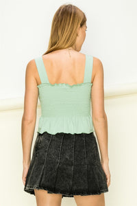 TREND TIMES SMOCKED RUFFLED CROP TOP