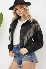 Load image into Gallery viewer, Denim Chevron Fringe Jacket
