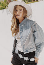 Load image into Gallery viewer, Denim Chevron Fringe Jacket
