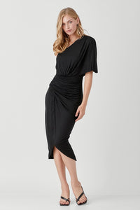 ONE SHOULDER DRAPE JERSEY DRESS