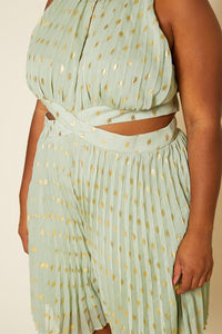 Plus Size Pleated Polka Dot Cut Out Romper