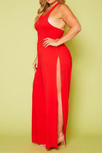 Load image into Gallery viewer, Plus Size Halter Top Wide Leg Slit Jumpsuit
