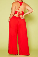 Load image into Gallery viewer, Plus Size Halter Top Wide Leg Slit Jumpsuit
