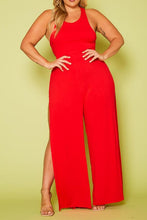 Load image into Gallery viewer, Plus Size Halter Top Wide Leg Slit Jumpsuit
