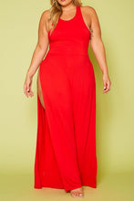 Load image into Gallery viewer, Plus Size Halter Top Wide Leg Slit Jumpsuit
