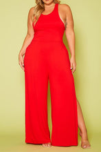 Load image into Gallery viewer, Plus Size Halter Top Wide Leg Slit Jumpsuit
