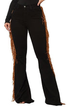 Load image into Gallery viewer, Black Bell Bottom Jean with Side Fringe
