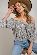 Load image into Gallery viewer, ANIMAL PRINT SMOCKED OFF THE SHOULDER TOP
