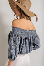 Load image into Gallery viewer, ANIMAL PRINT SMOCKED OFF THE SHOULDER TOP
