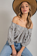 Load image into Gallery viewer, ANIMAL PRINT SMOCKED OFF THE SHOULDER TOP
