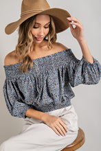 Load image into Gallery viewer, ANIMAL PRINT SMOCKED OFF THE SHOULDER TOP
