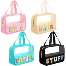 Load image into Gallery viewer, Chenille Letter Clear Travel Bag Luggage Makeup
