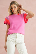 Load image into Gallery viewer, Contrast Sleeve Striped Round Neck Knitted Tee
