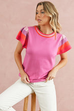 Load image into Gallery viewer, Contrast Sleeve Striped Round Neck Knitted Tee
