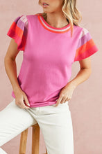 Load image into Gallery viewer, Contrast Sleeve Striped Round Neck Knitted Tee
