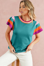 Load image into Gallery viewer, Contrast Sleeve Striped Round Neck Knitted Tee
