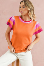 Load image into Gallery viewer, Contrast Sleeve Striped Round Neck Knitted Tee
