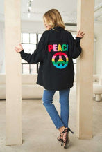 Load image into Gallery viewer, Multi Color Lettering Peace Symbol Button Up Shirt
