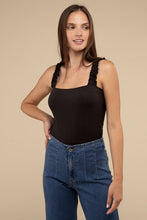 Load image into Gallery viewer, Ribbed Ruffle Strap Bodysuit
