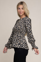 Load image into Gallery viewer, Allover Floral Shirred Peplum Blouse
