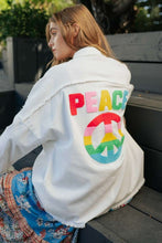 Load image into Gallery viewer, Multi Color Lettering Peace Symbol Button Up Shirt
