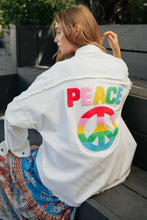 Load image into Gallery viewer, Multi Color Lettering Peace Symbol Button Up Shirt
